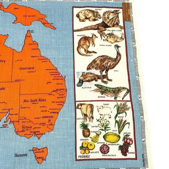 VTG NOS Souvenir Tea Towel 100% Linen Map of Australia Hand Printed Made/Poland - Picture 8 of 13